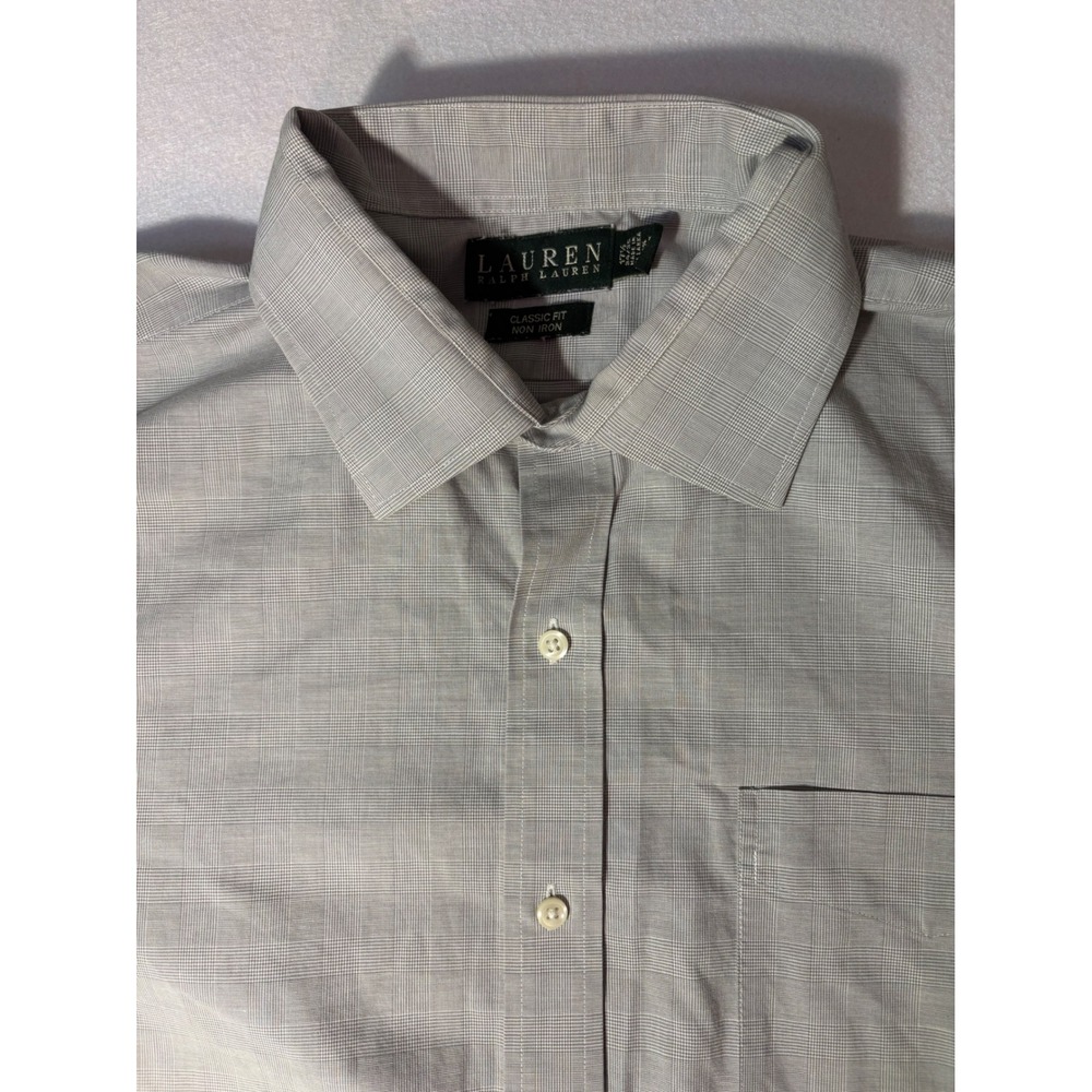 Lauren Ralph Lauren Grey Glen Plaid Classic Fit Non Iron Dress Shirt 17.5 34/35